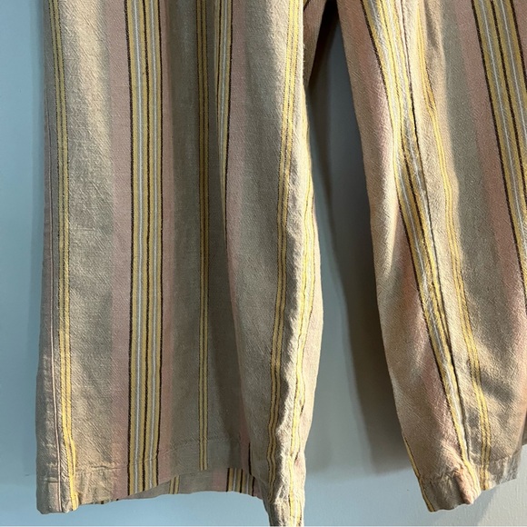American Eagle High Waist Paperbag Wide Leg Striped Linen Blend Pants Medium - Picture 7 of 14